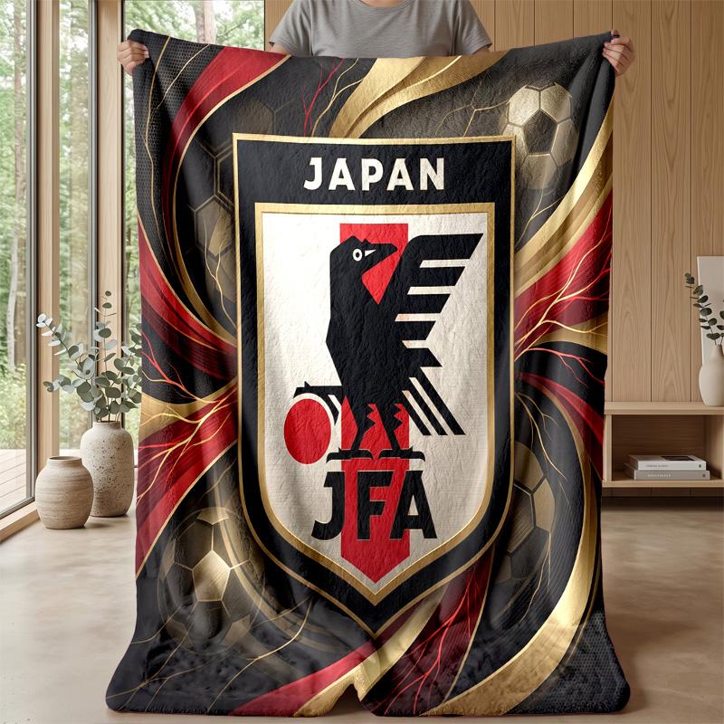 Coperta in Flanella Stampata Calda e Morbida con Motivo Calcistico Giapponese, Coperta Decorativa per Divano, Letto, Uso Quotidiano