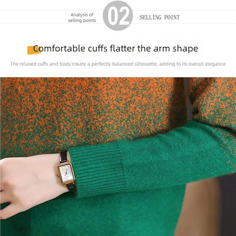 Women's Crew Neck Sweater Autumn and Winter Gradient Knit Pullover Loose Thick Knit Top