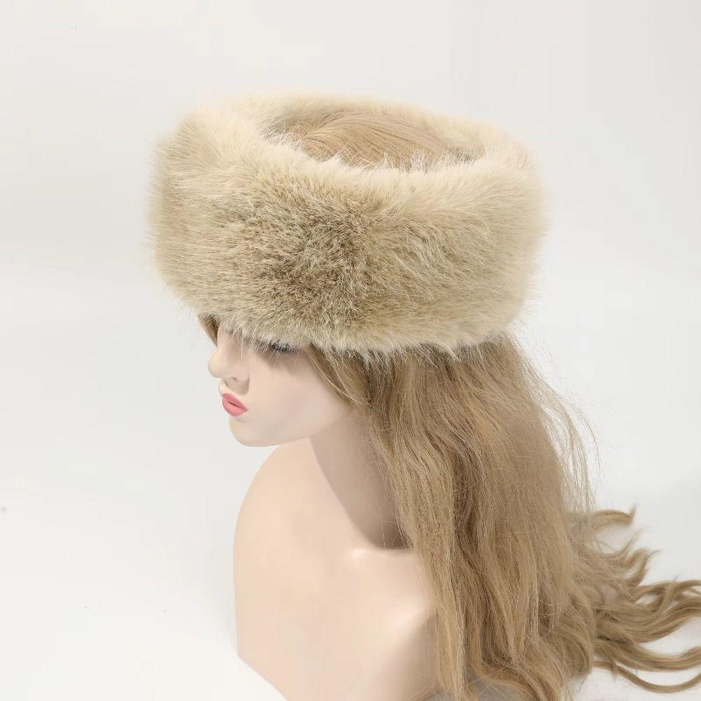 Soft Plush Faux Fur Headband Solid Color Fluffy Elastic Hair Bands Lady Warm Empty Hat  Skiing