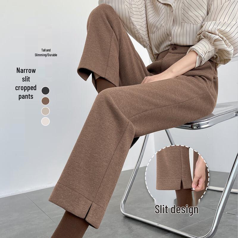 Women s High-Waist Slim Suit Pants with Slit Hem 2XL