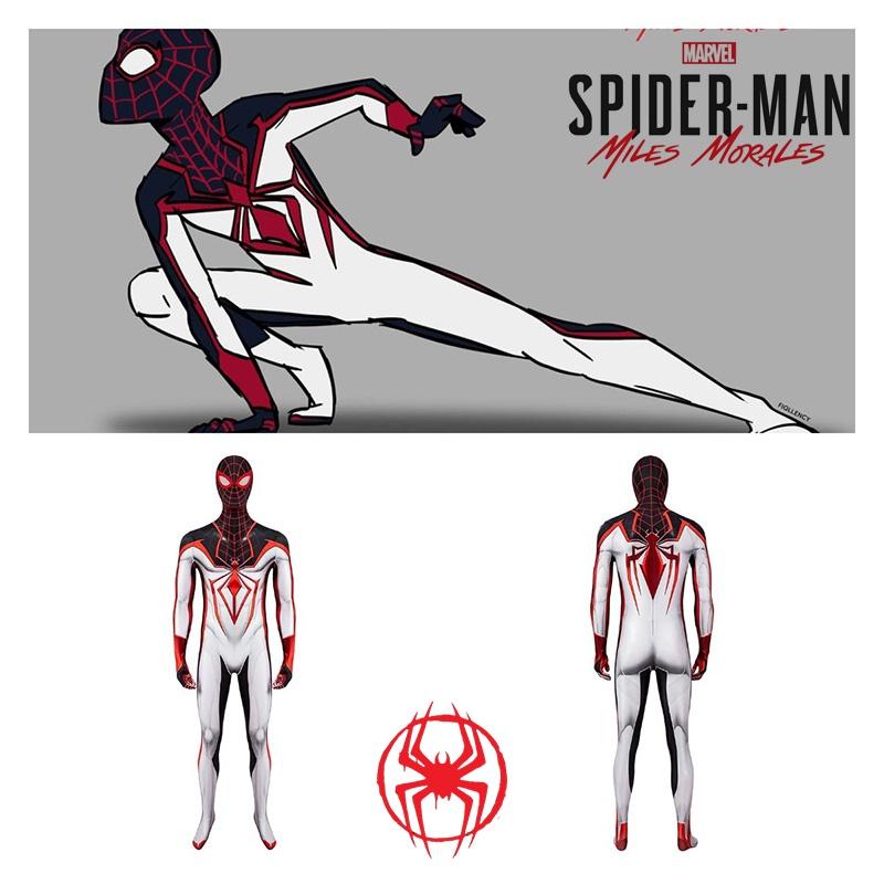 Spider-man Ps5 Miles Morales T.r.a.c.k. Costume da Cosplay Bianco per Adulti