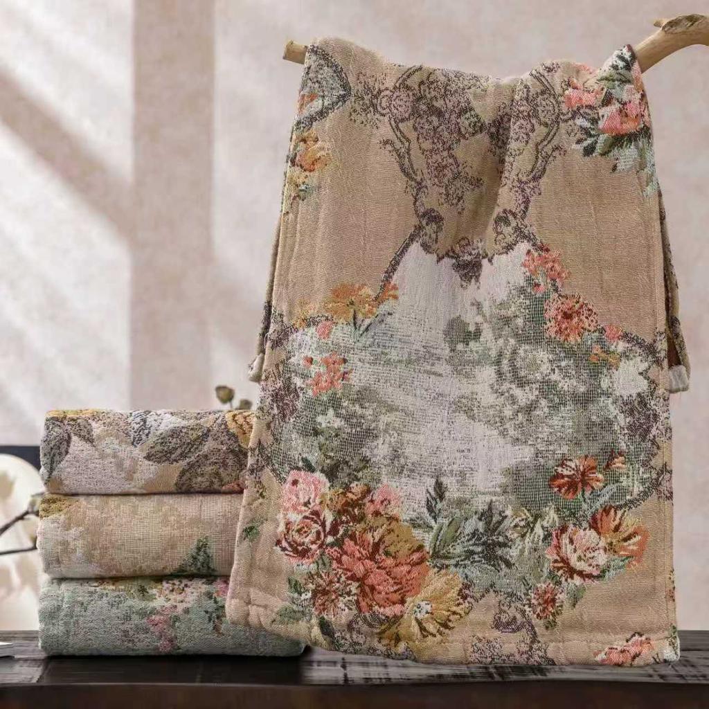 Pure Cotton Gauze Face Towel, With Floral Pattern, Made Of Cotton, Absorbs Water And Does Not Shed Lint, Suitable For Bathing And Hand Wiping