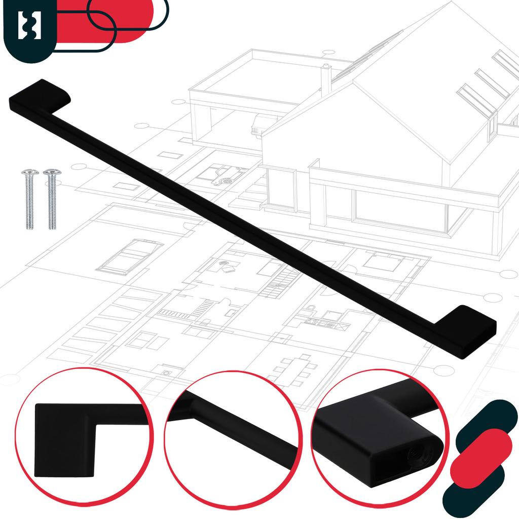 KOTARBAU® Kitchen Furniture Handle Classic Modern Oblong Long Matte Black 358 MM Spacing 320 MM Set of 10