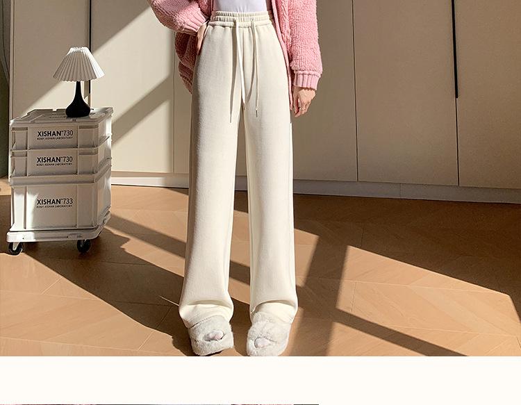 Women's Extra-Long White Lambswool Chenille Wide-Leg Knit Pants for Autumn/Winter (Tall Size 175)