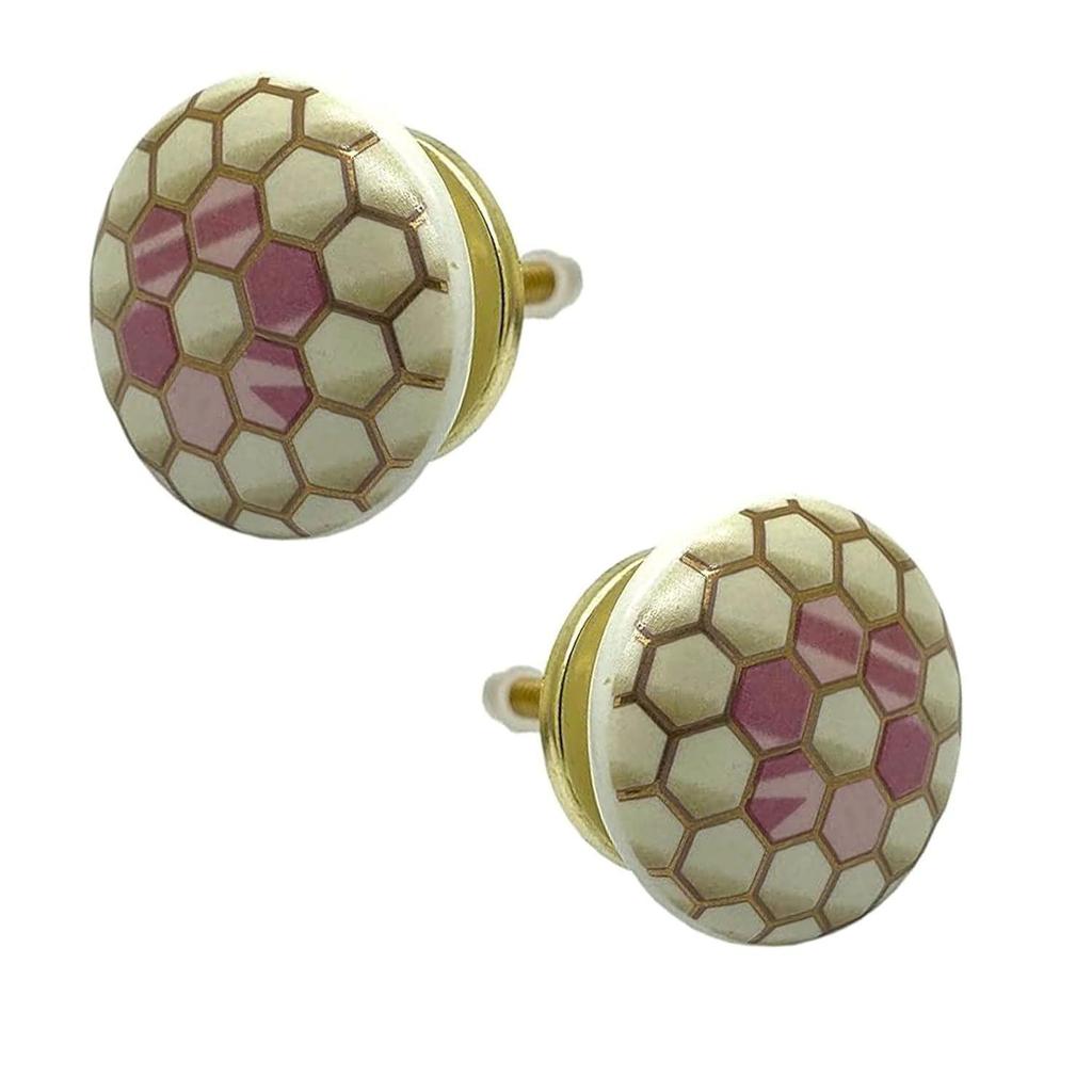 Keramikknöpfe Schubladengriffe für Schränke und Küchenschränke (38mm, Gold Mehrfarbig) - Packung mit 4 Knöpfen (Wabenstruktur)