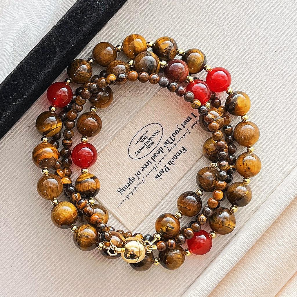 French Natural Boutique Tiger'S Eye Stone Design Double-Layer Necklace Collarbone Chain Female