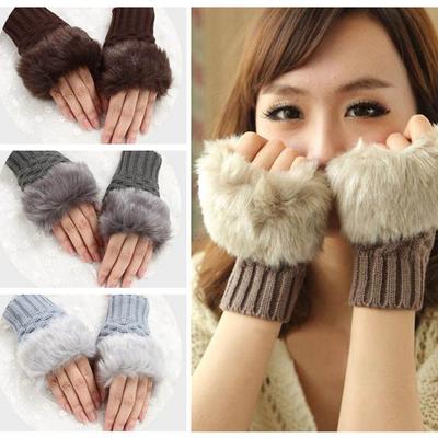 Winter Elastic Keep Finger Warm Thicken Warm Warm Mittens Knitted Gloves Faux Rabbit Hair Gloves