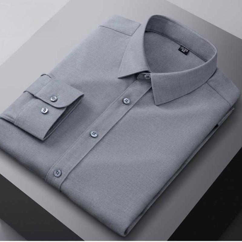 

Осенняя мужская рубашка с длинными рукавами, овечья шерсть без глажки, легкий роскошный однотонный синий тонкий деловой повседневный топ XL