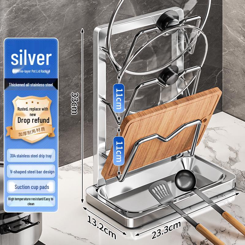 Multi-functional Kitchen Countertop Rack for Pot Lids, Spoons, and Spatulas