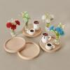Miniature Wooden Dollhouse Tray with Coffee Cup and Vase Ornament