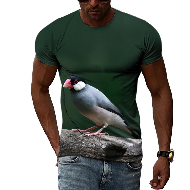 Camiseta con estampado de pájaros divertidos y personalidad de verano para hombre, camisetas casuales con cuello redondo y estampado 3D, estilo callejero de hip hop