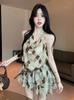 Retro Plaid Spice Girl Swinging Collar Hanging Neck Sleeveless Women's Summer Clothing Temperament Advanced Sense Irregular Belt
