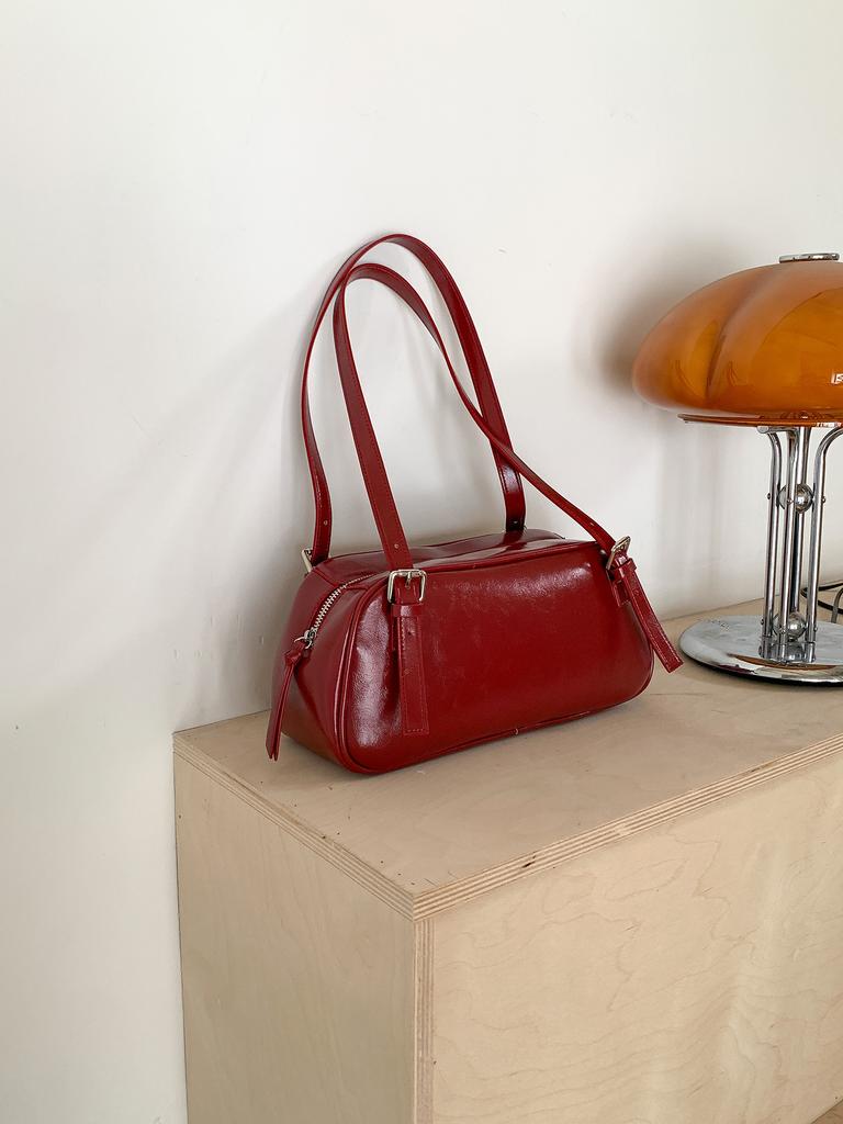 Baguette-Tasche hochwertig neu vielseitig tragbar Umhängetasche schlichtes Leder Nische Achseltasche Damen