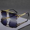 New European and American personalized box frameless double beam leopard head sunglasses fashionable driving sunscreen sunshade glasses