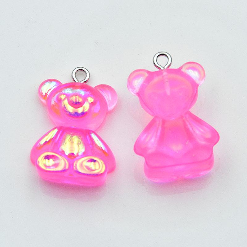 Colorful Resin Cartoon Bear Keychain: Cute Electroplated AB Pendant for DIY Jewelry