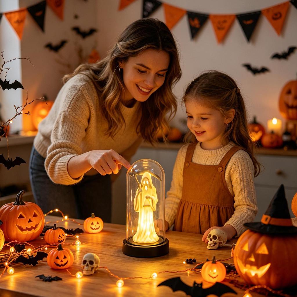 Ghost Lamp Halloween Night Light Tabletop Spooky Decorations Light LED Ambient Lighting For Fireplace Home Party Holiday