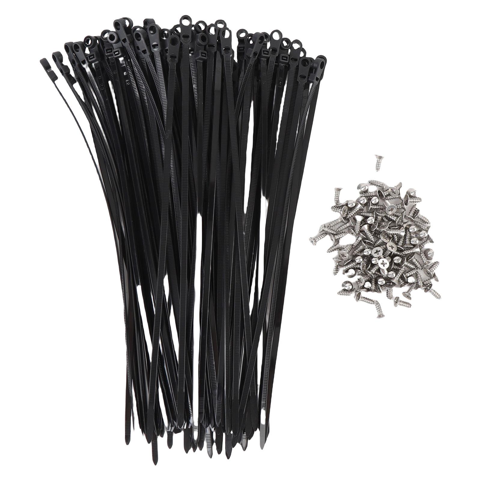 

100 Set Cable Tie Set Plastic Black Cable Tie with Screw Mounting Hole for Installations