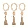 1 Piece Wooden Bead Wreath with Heart-shaped Tassel - Graduation Apricot Tassel Decorative Hanging, Love-themed Home Decoration
