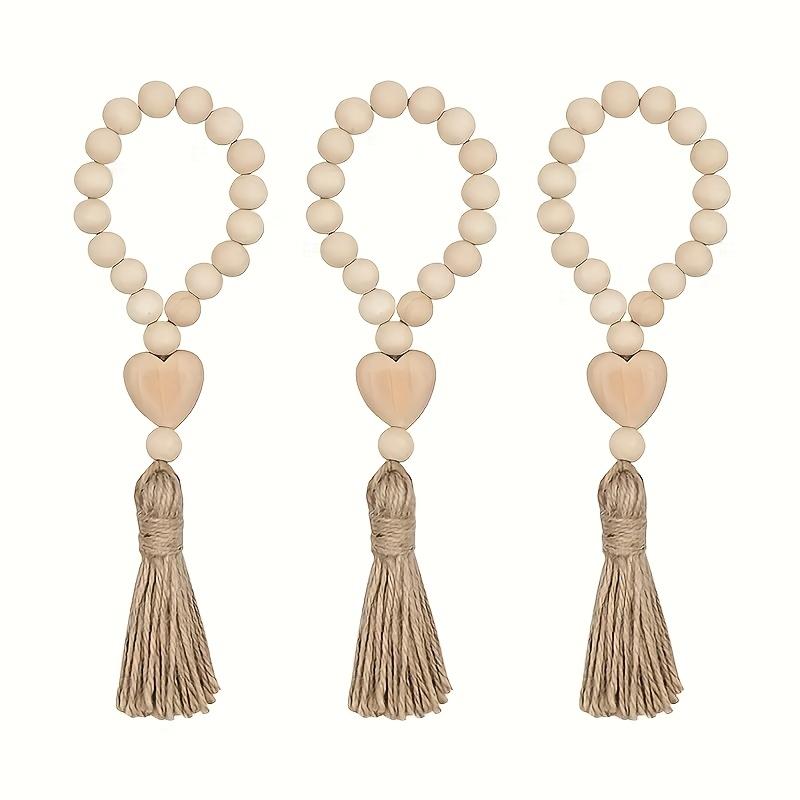 1 Piece Wooden Bead Wreath with Heart-shaped Tassel - Graduation Apricot Tassel Decorative Hanging, Love-themed Home Decoration