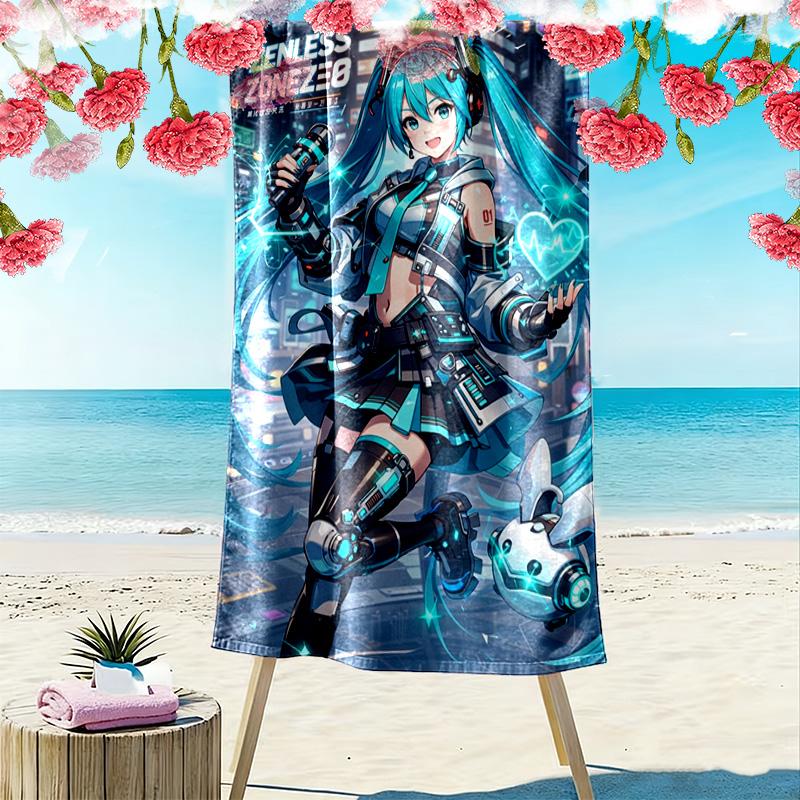 Anime Miku Print Beach Towel, Large Soft Quick Dry Towel for Beach Camping Swimming