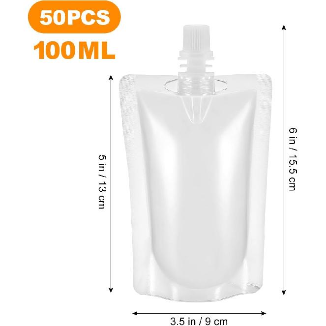 Yardwe Drink Pouches Plastic Flask: 3.5oz/100ml Juice Pouches for Adults, Reusable Drink Bags for Outdoor Travel, 50PCS