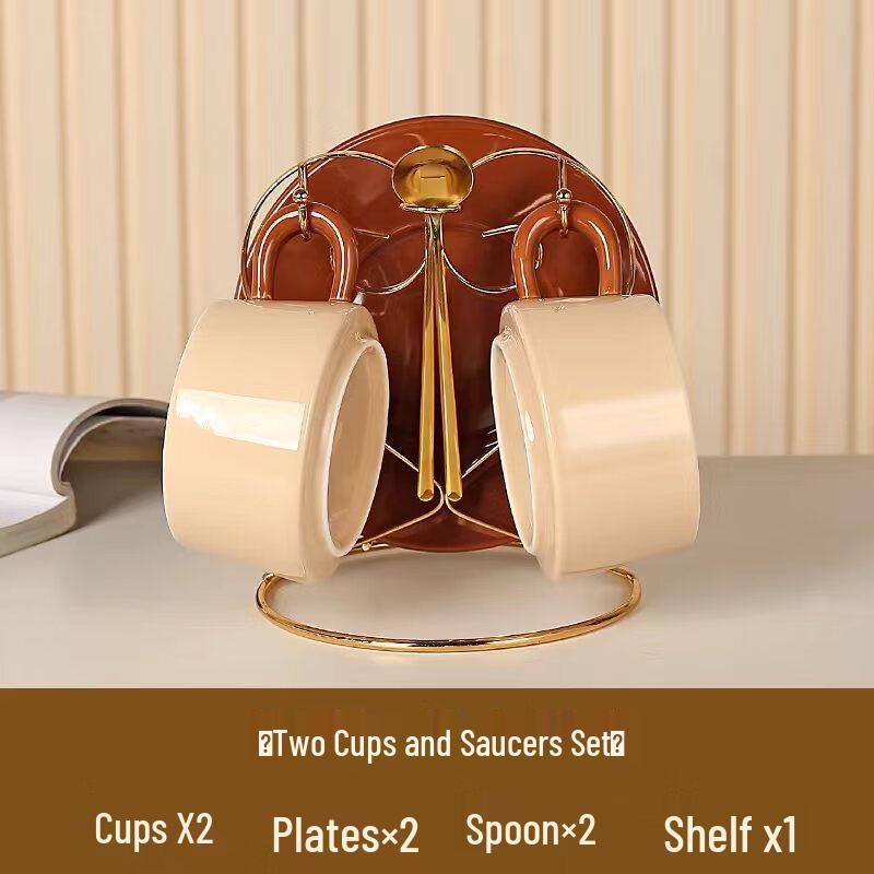 WJ Ceramic Coffee Cup & Saucer Set for Two with Stand