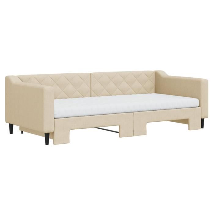 VidaXL Daybed with Trundle and Mattress Cream 90x200 Cm Fabric 3197448