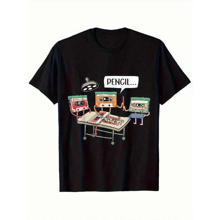 Men s 80s Retro Video Game T-Shirt with - Vintage 8-Bit Pixel Art & Cassette Tape Design, Nostalgic 1980s Gaming Shirt for Conventions, Casual Wear S чёрный