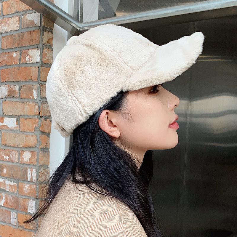 Baseball cap women's new thickened warm Korean version versatile rabbit fur plush cold-proof face small cap