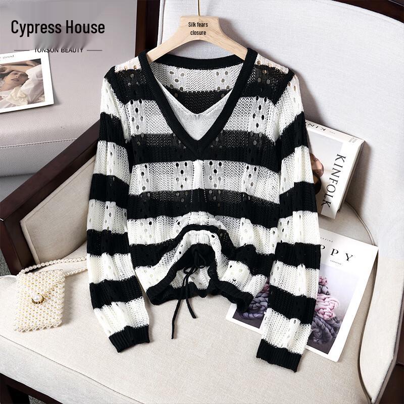 

SIBOSHE Women s Faux Two-Piece V-Neck Color Block Knit Top One Size