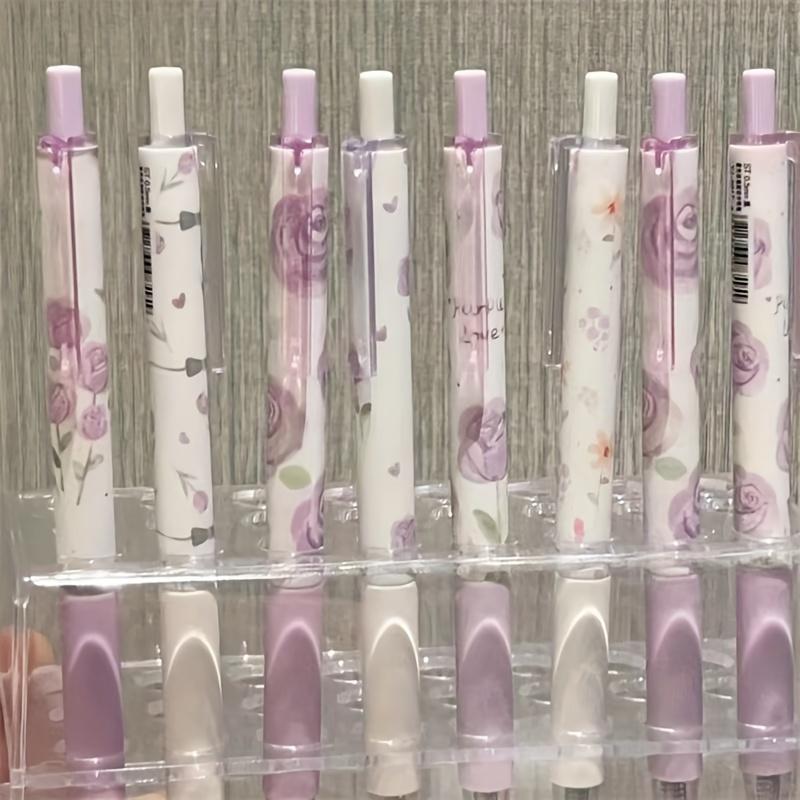 6ks Světle fialové růže Push Neutrální pero ST Tip pera Dobře vypadající tlačné pero [černý inkoust]