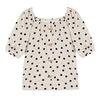 Moda Donna Top a Maniche Corte Sbuffo Pois Scollo Quadrato Camicie da Donna