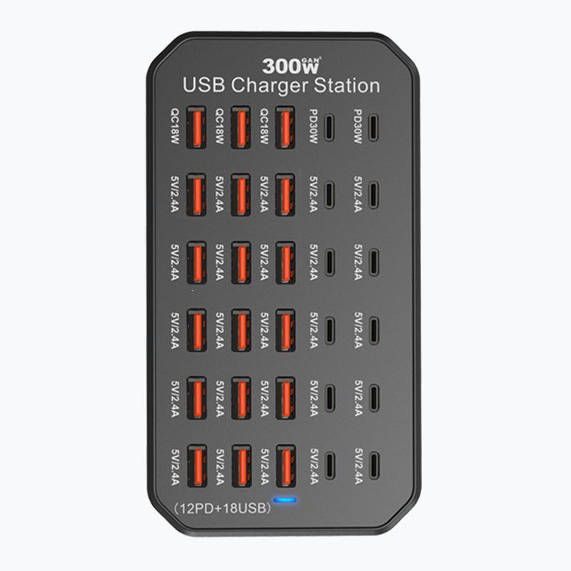 30-Port 300W Fast Charge Multi-Hole Smart Desktop Charging Station with USB PD Charger