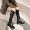High Boots Women's Pointed Toe Korean Version Ladies Boots Rear Zipper Mid Heel Rider Boots 35-40
