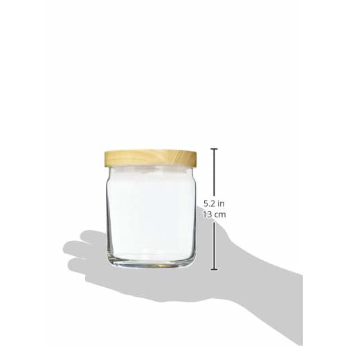 ADERIA Stack Stock M 680ml Glass Canister, Airtight Storage Container for Condiments, Coffee Beans, and More, Wooden Lid, M6255