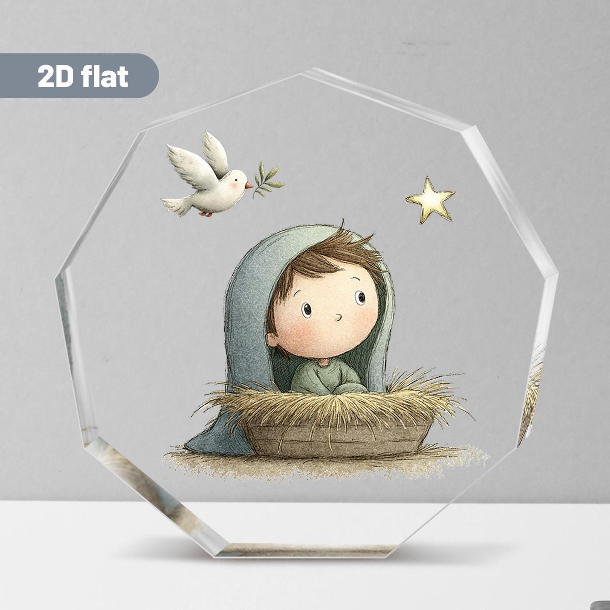 

1pc Nine-Sided Acrylic Ornament - White Dove Blessing Stable Nativity Scene, Advent Desktop Decor, Office & Home Holiday Decoration 10*10cm