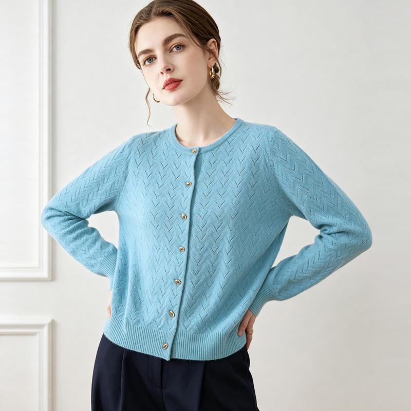 Lekasha 100% Pure Cashmere Women's Cable Knit Cardigan Sweater - Loose Fit for Autumn/Winter.