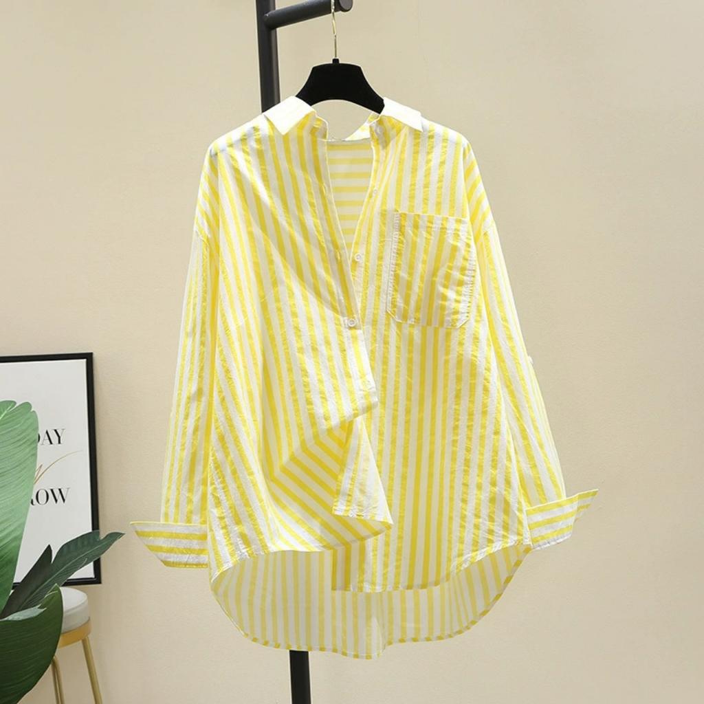 Spring and Summer Long-sleeved Shirt Women's Fashion Casual Vertical Striped Loose Shirt Women