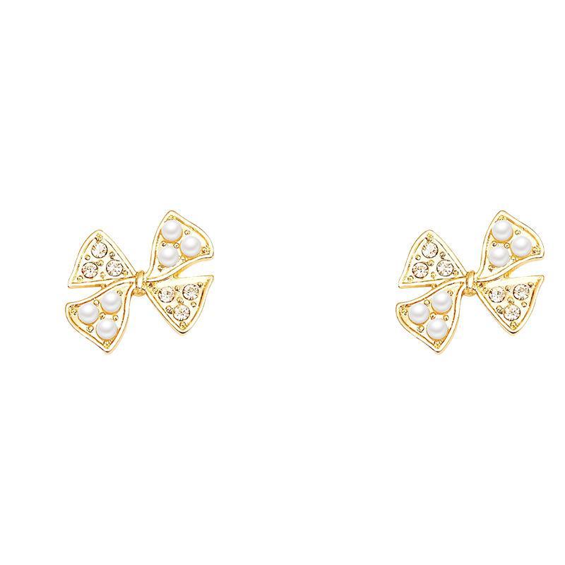 Elegant Bow Pearl & Diamond Earrings: S925 Silver for Women