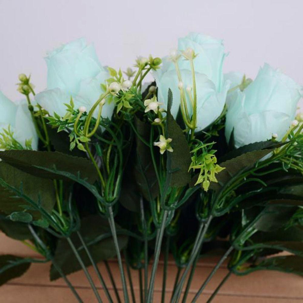 Mini Riktigt Glad Blomma 18 Huvuden Naturlig Simulerad Ros Ny Kristallgräs Bukett Heminredning