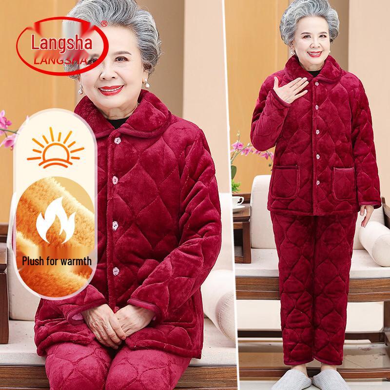 

LangSha Women s Winter Flannel 3-Layer Padded Pajama Set 3XL