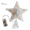 LED Star Christmas Tree Topper Glitter Gold Metal Star Light Ornament Battery Powered Hollow Star Tree Top Light for Christmas Home Parties Bars