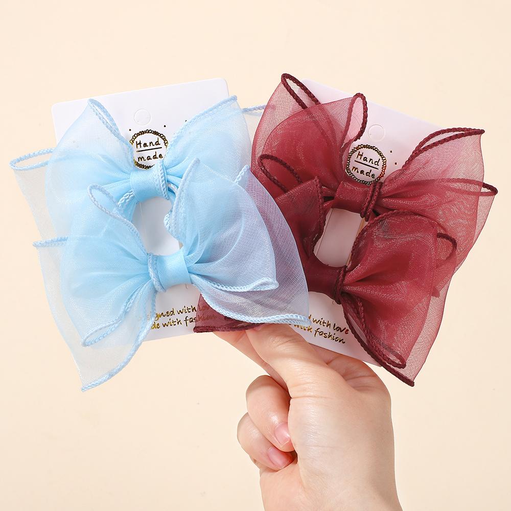 LOVEKIKI 2Pcs/lot Double Layer Yarn Bowknot Hair Clips 4.3inch Big Bows Kids Hair Bangs Accessories Girls Lovely Hairgripes