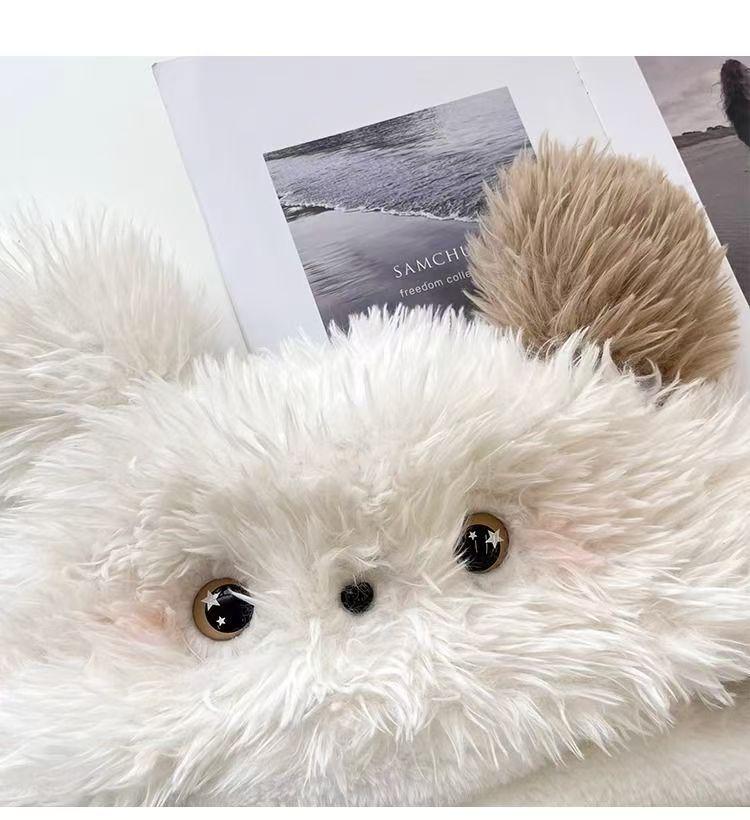 Urocza dwukolorowa pluszowa czapka szczeniaka z rumieńcami i nausznikami dla studentek