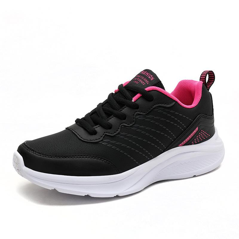 Large size sports shoes women's autumn and winter new leather casual running shoes flat non-slip comfortable travel shoes