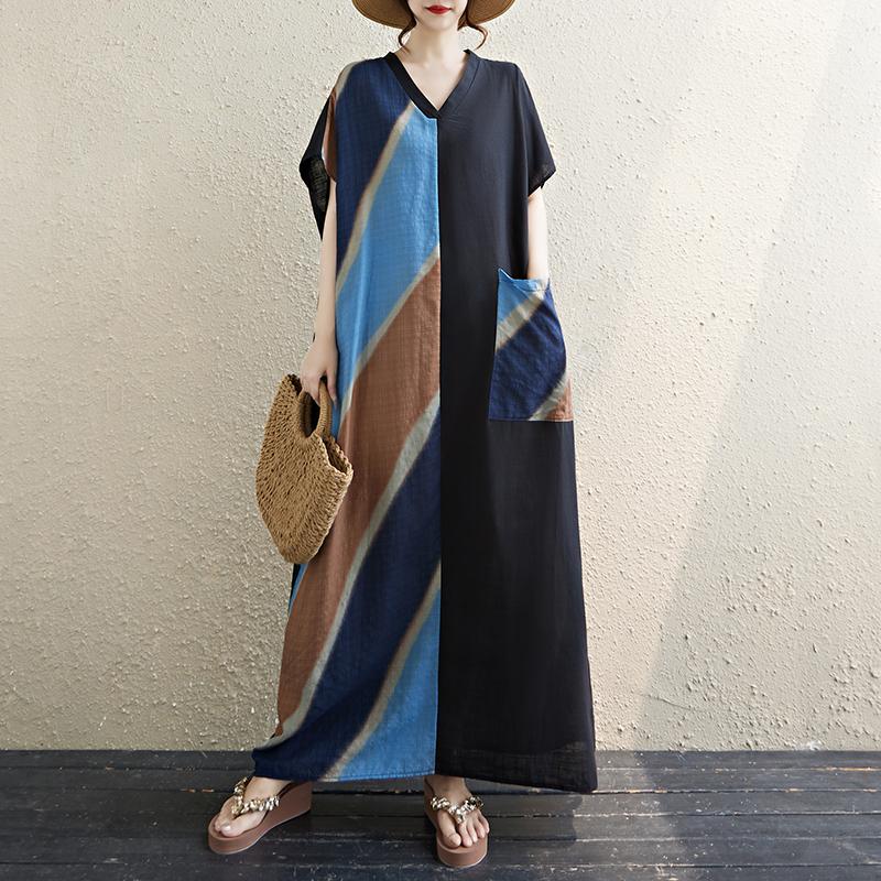 DIMANAF 2025 Summer Plus Size Dress Basic Women Casual Loose Vintage New Oversized Floral Dress Maxi