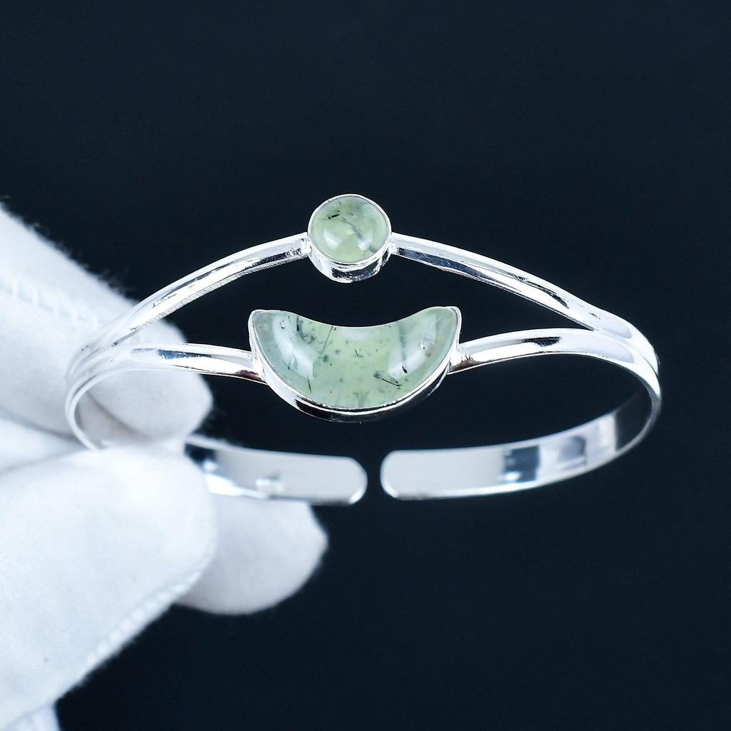 Prehnite Gemstone Handmade Cuff Bangle 925 Sterling Silver Cuff Bangle, Prehnite Bracelet For Wife , Unisex Bangle, Christmas Day Gift