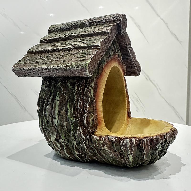 Resin Tree Stump Birdhouse & Feeder Garden Decoration