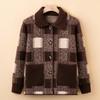 Spring and Autumn New Loose Plaid Cardigan Grandma Thickened Top Mom Lapel Knitted Jacket Women