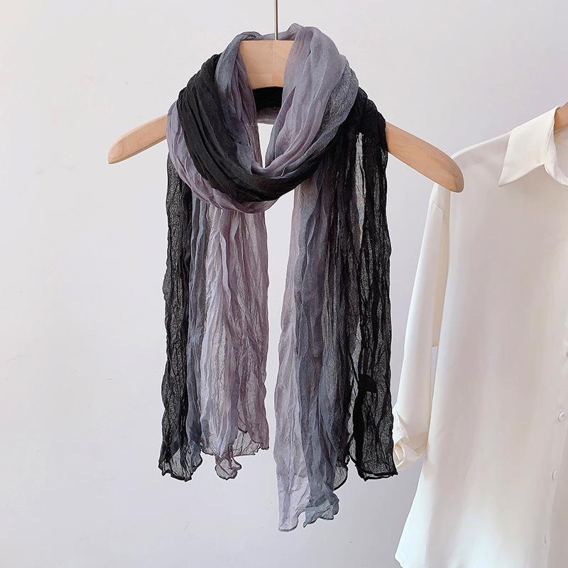 Gradient Cotton Hemp Scarf Desert-Style Vintage Wrinkle Scarf Fashion Winter Warm Casual Scarf Shawl